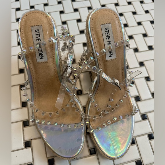 Steve Madden Silver Heeled Sandals with Studded Design - Picture 6 of 7